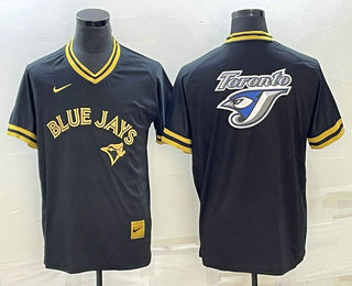 Men's Toronto Blue Jays Big Logo Black Gold Nike Cooperstown Legend V Neck Jersey,We sell and wholesale Men's Toronto Blue Jays Big Logo Black Gold Nike Cooperstown Legend V Neck Jersey on line form chian!